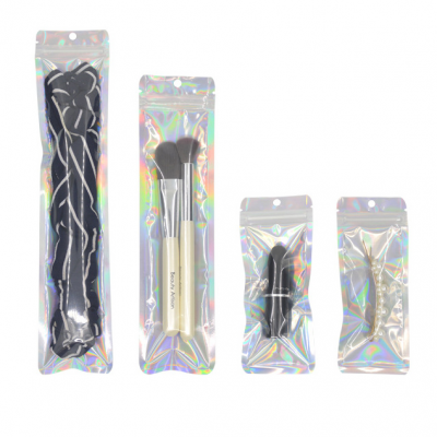 Window Plastic Holographic Bag Small Colorful Hanging Aluminum Foil Hologram Reclosable Iridescent Pouches