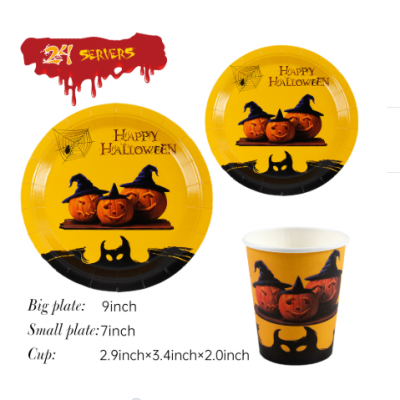 Halloween Paper Cups Kitchen Pumpkin Paper Plates Cups Custom Printed Halloween Party Tableware