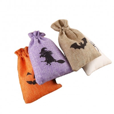 Portable Halloween Burlap Small Sack Prop Bag Halloween Treat Pumpkin Gift Drawstrings Candy Treat Bags