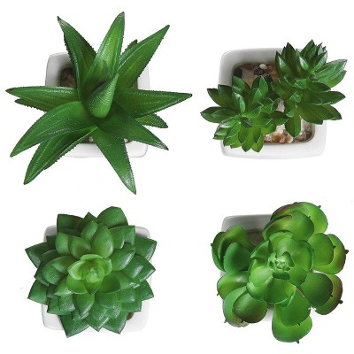 Cheap Wholesale Set of 4 Modern White Ceramic Mini Potted Artificial Succulent Plants / Faux Plant Home Decor