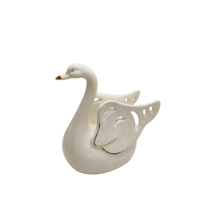 High quality smakll size decorative ceramic hollow  antique white swan figurine Home decor