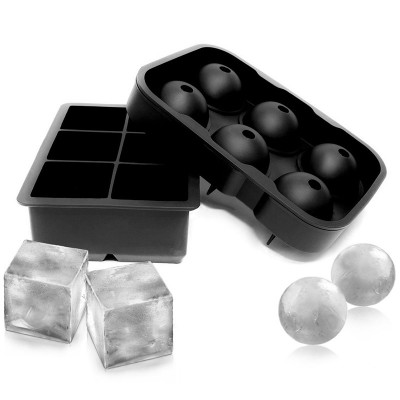 Custom Logo Ice Cube Trays Silicone Combo (Set of 2) Sphere Ice Ball Maker with Lid & Large Square Molds, Reusable