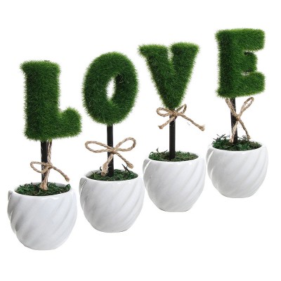 LOVE Decoration White Ceramic Green Hedge Artificial Plant Set of 4 Fake Plant Letters