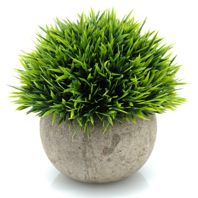 Mini Plastic Artificial Green Grass of Plants with Pots for Home Decor