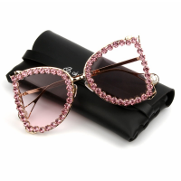 Glittering Women Pink Luxury Rhinestone Jheyewear Sun Glasses Sunglasses Oversized Diamond bling