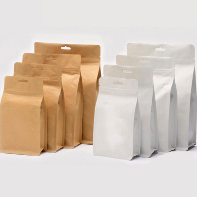 Window Eco Kraft Paper Zipper Flat Bottom Coffee Pouch Biodegradable Zip Lock Food Packaging Bag